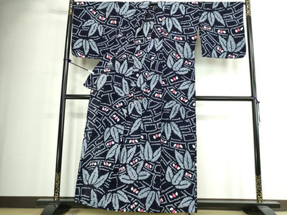 平和屋着物∴夏物　浴衣　有松鳴海絞り　幾何学花文　笹　綿　逸品　DABJ4346cd
