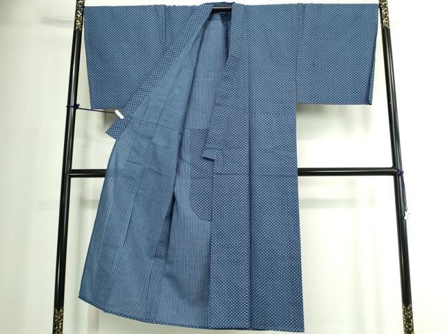 平和屋着物∴夏物　男性　浴衣　両面染　手縫い　菱文　綿　逸品　DABJ4349cd