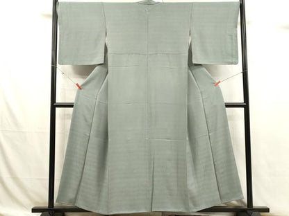 平和屋着物■上質な色無地　よろけ縞地紋　秘色色　正絹　逸品　DABJ4357cd
