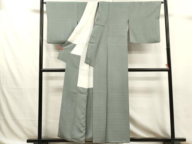 平和屋着物■上質な色無地　よろけ縞地紋　秘色色　正絹　逸品　DABJ4357cd