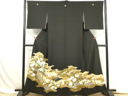 平和屋着物■豪華黒留袖　孔雀花松文　金彩　正絹　逸品　DABJ4360cd