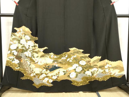 平和屋着物■豪華黒留袖　孔雀花松文　金彩　正絹　逸品　DABJ4360cd