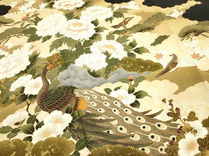平和屋着物■豪華黒留袖　孔雀花松文　金彩　正絹　逸品　DABJ4360cd
