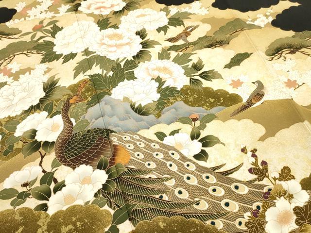 平和屋着物■豪華黒留袖　孔雀花松文　金彩　正絹　逸品　DABJ4360cd