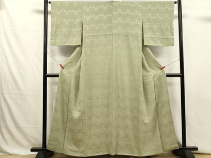 平和屋着物■上質な色無地　菱花地紋　若菜色　正絹　逸品　DABJ4362cd