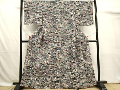 平和屋着物■上質な小紋　型染め　風景文　鬼しぼ縮緬　正絹　逸品　未使用　DABJ4367cd