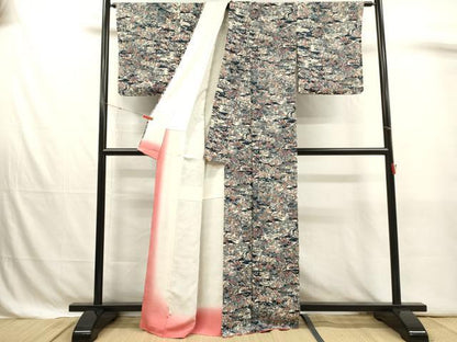 平和屋着物■上質な小紋　型染め　風景文　鬼しぼ縮緬　正絹　逸品　未使用　DABJ4367cd