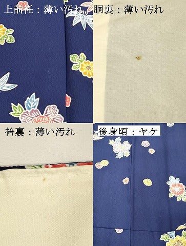 平和屋着物■上質な小紋　藍　型染め　舞花文　鬼しぼ縮緬　正絹　逸品　DABJ4375cd