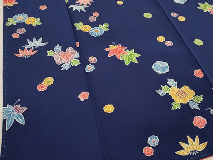 平和屋着物■上質な小紋　藍　型染め　舞花文　鬼しぼ縮緬　正絹　逸品　DABJ4375cd