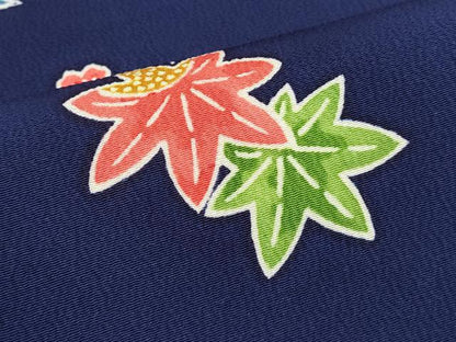 平和屋着物■上質な小紋　藍　型染め　舞花文　鬼しぼ縮緬　正絹　逸品　DABJ4375cd