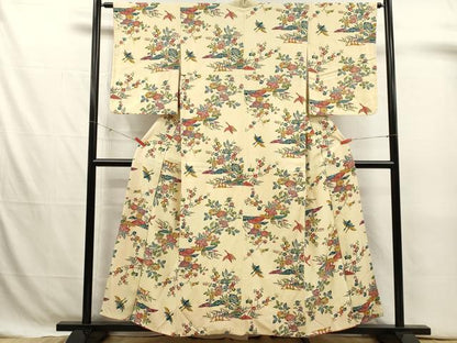 平和屋着物■上質な小紋　型染め　花鳥文　正絹　逸品　DABJ4377cd