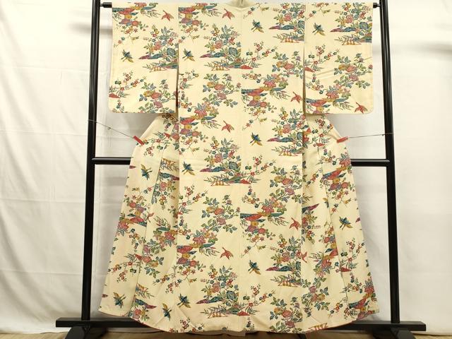 平和屋着物■上質な小紋　型染め　花鳥文　正絹　逸品　DABJ4377cd