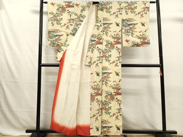 平和屋着物■上質な小紋　型染め　花鳥文　正絹　逸品　DABJ4377cd