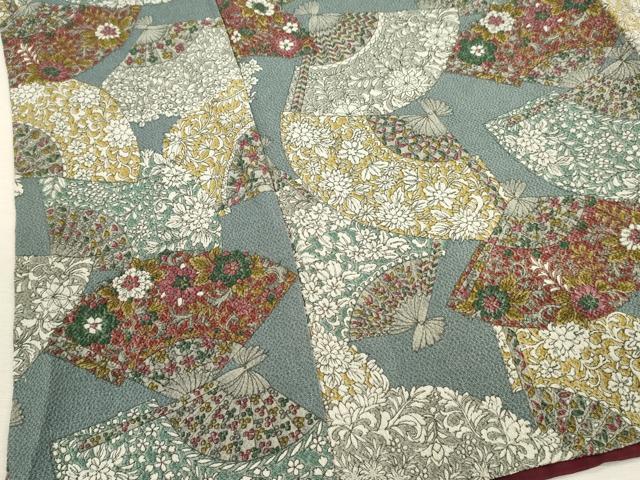 平和屋着物■上質な小紋　扇面更紗花文　鬼しぼ縮緬　正絹　逸品　DABJ4380cd