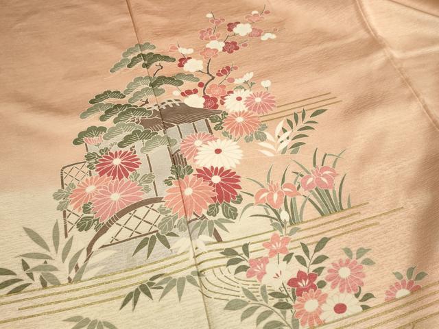 平和屋着物■上質な小紋　風景籬花文　枝梅　暈し染め　金彩　ロング丈　正絹　逸品　DABJ4384cd