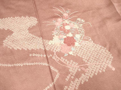 平和屋着物■訪問着　絞り　刺繍　流水花丸文　正絹　逸品　DABJ4386cd