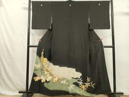 平和屋着物■豪華黒留袖　孔雀文　暈し染め　金銀彩　正絹　逸品　DABJ4388cd