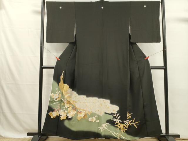 平和屋着物■豪華黒留袖　孔雀文　暈し染め　金銀彩　正絹　逸品　DABJ4388cd
