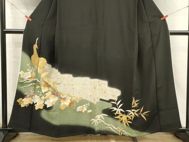 平和屋着物■豪華黒留袖　孔雀文　暈し染め　金銀彩　正絹　逸品　DABJ4388cd