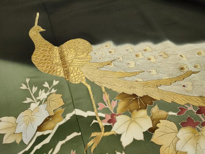 平和屋着物■豪華黒留袖　孔雀文　暈し染め　金銀彩　正絹　逸品　DABJ4388cd