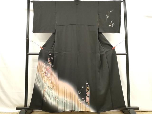 平和屋着物■訪問着　枝梅文　松竹梅　暈し染め　黒地　金銀彩　正絹　逸品　DABJ4391cd