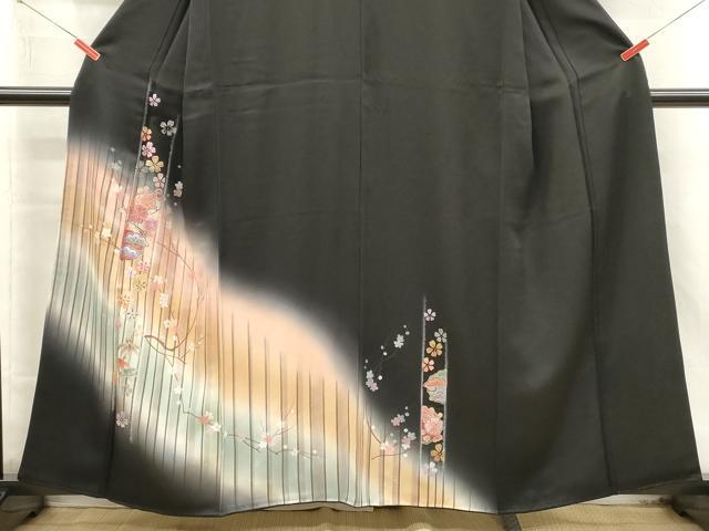 平和屋着物■訪問着　枝梅文　松竹梅　暈し染め　黒地　金銀彩　正絹　逸品　DABJ4391cd