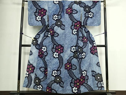 平和屋着物∴夏物　浴衣　有松鳴海絞り　枝花文　綿　逸品　DABJ4402cd