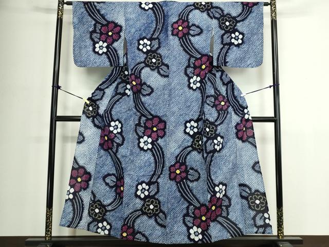 平和屋着物∴夏物　浴衣　有松鳴海絞り　枝花文　綿　逸品　DABJ4402cd