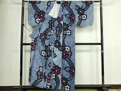 平和屋着物∴夏物　浴衣　有松鳴海絞り　枝花文　綿　逸品　DABJ4402cd