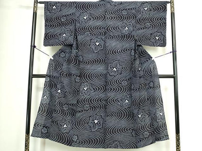 平和屋着物∴夏物　浴衣　有松鳴海絞り　流水花文　綿　逸品　DABJ4405cd