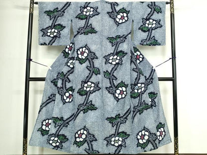 平和屋着物∴夏物　浴衣　有松鳴海絞り　枝花文　綿　逸品　DABJ4409cd