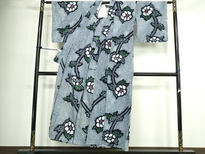 平和屋着物∴夏物　浴衣　有松鳴海絞り　枝花文　綿　逸品　DABJ4409cd