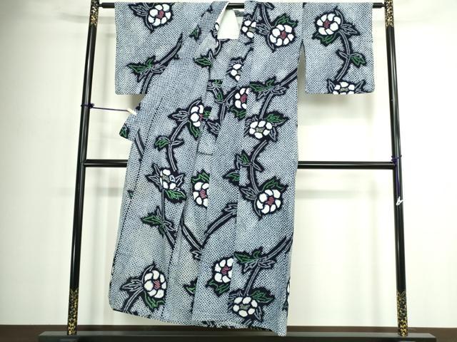 平和屋着物∴夏物　浴衣　有松鳴海絞り　枝花文　綿　逸品　DABJ4409cd
