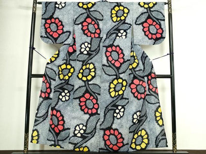 平和屋着物∴夏物　浴衣　有松鳴海絞り　枝花文　綿　逸品　DABJ4412cd