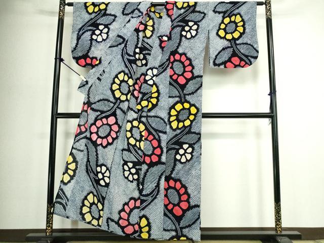 平和屋着物∴夏物　浴衣　有松鳴海絞り　枝花文　綿　逸品　DABJ4412cd