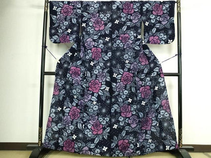 平和屋着物∴夏物　浴衣　有松鳴海絞り　薔薇　バラ　綿　逸品　DABJ4413cd