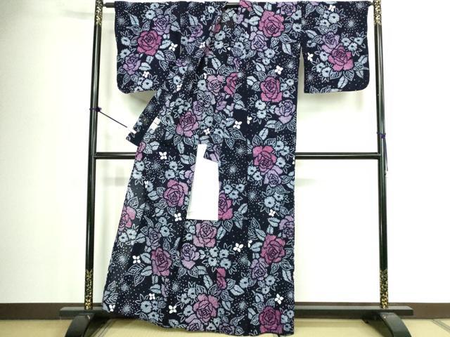 平和屋着物∴夏物　浴衣　有松鳴海絞り　薔薇　バラ　綿　逸品　DABJ4413cd