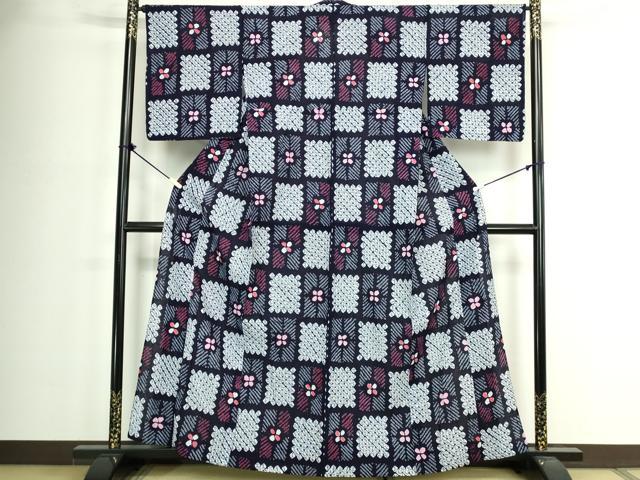 平和屋着物∴夏物　浴衣　有松鳴海絞り　色紙花文　綿　逸品　DABJ4418cd