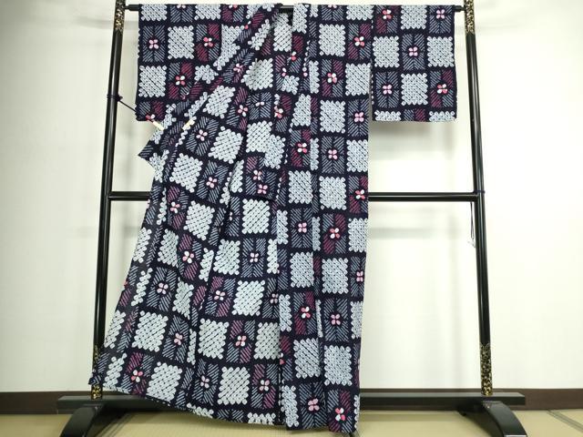 平和屋着物∴夏物　浴衣　有松鳴海絞り　色紙花文　綿　逸品　DABJ4418cd