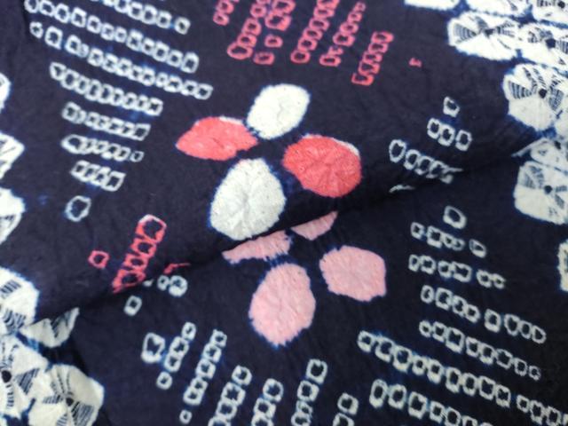 平和屋着物∴夏物　浴衣　有松鳴海絞り　色紙花文　綿　逸品　DABJ4418cd
