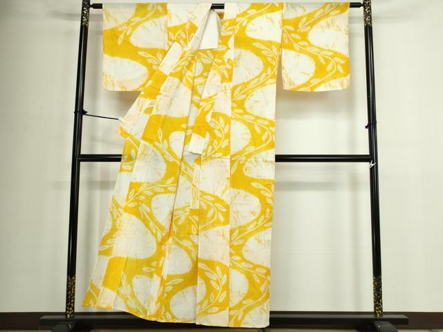 平和屋着物∴夏物　浴衣　有松鳴海絞り　流水草葉文　綿　逸品　DABJ4419cd