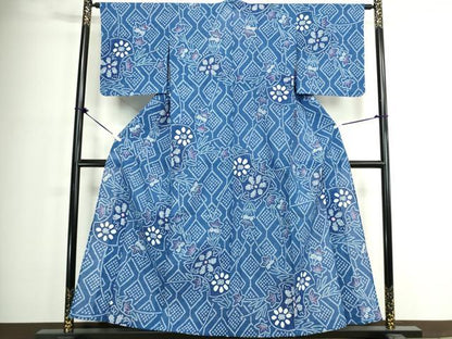 平和屋着物∴夏物　浴衣　有松鳴海絞り　菱花文　綿　逸品　DABJ4421cd