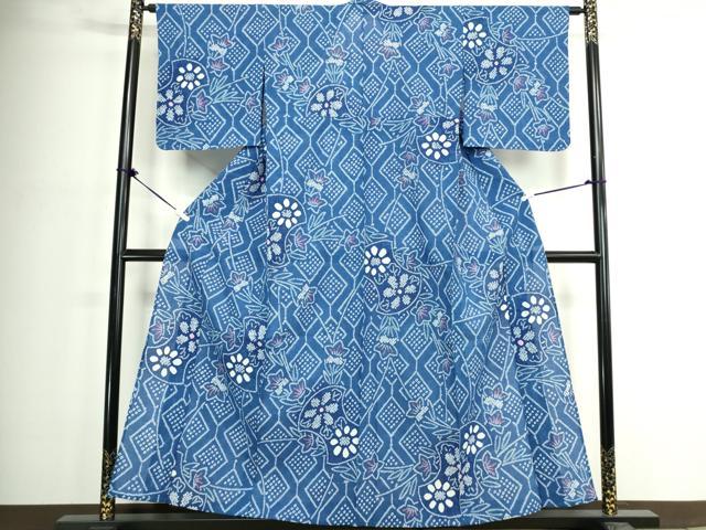 平和屋着物∴夏物　浴衣　有松鳴海絞り　菱花文　綿　逸品　DABJ4421cd