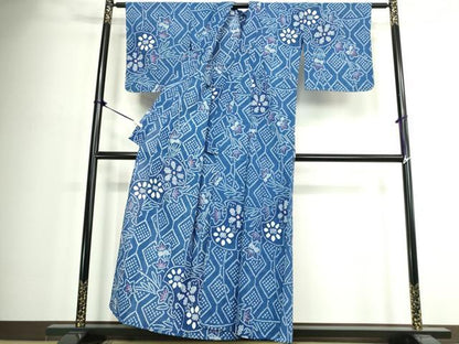 平和屋着物∴夏物　浴衣　有松鳴海絞り　菱花文　綿　逸品　DABJ4421cd