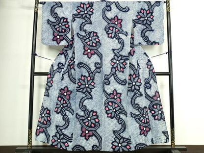 平和屋着物∴夏物　浴衣　有松鳴海絞り　花唐草文　綿　逸品　DABJ4422cd