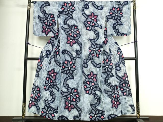 平和屋着物∴夏物　浴衣　有松鳴海絞り　花唐草文　綿　逸品　DABJ4422cd
