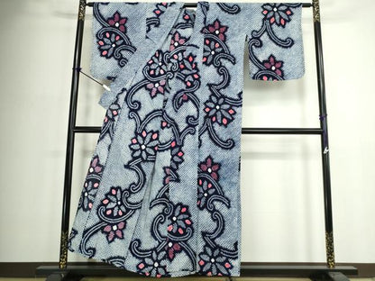 平和屋着物∴夏物　浴衣　有松鳴海絞り　花唐草文　綿　逸品　DABJ4422cd