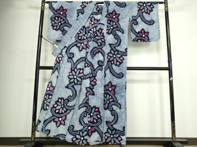 平和屋着物∴夏物　浴衣　有松鳴海絞り　花唐草文　綿　逸品　DABJ4422cd