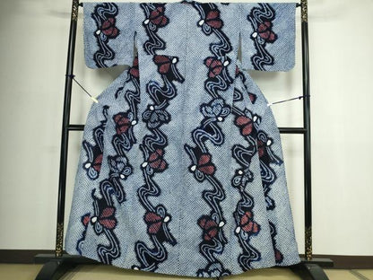 平和屋着物∴夏物　浴衣　有松鳴海絞り　流水花文　綿　逸品　DABJ4423cd