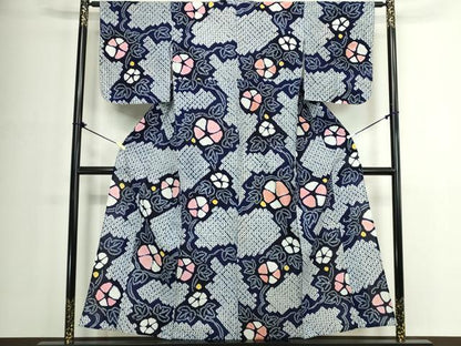 平和屋着物∴夏物　浴衣　有松鳴海絞り　草花文　綿　逸品　DABJ4424cd